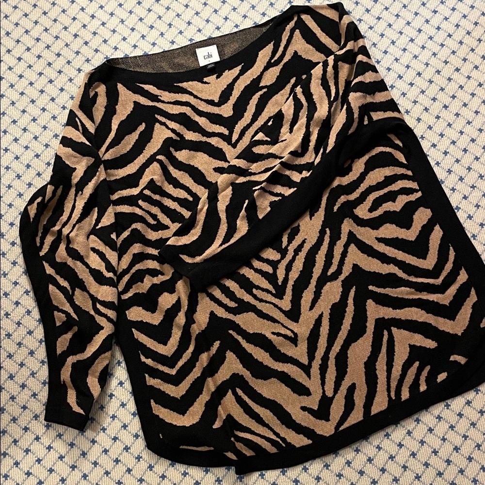 CAbi Black and Tan Zebra Print Top
